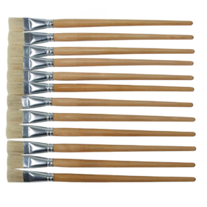 Set of 12 White Bristle Paint Brushes, Long Handle, 1 Inch