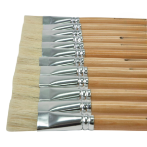 Set of 12 White Bristle Paint Brushes, Long Handle, 1 Inch